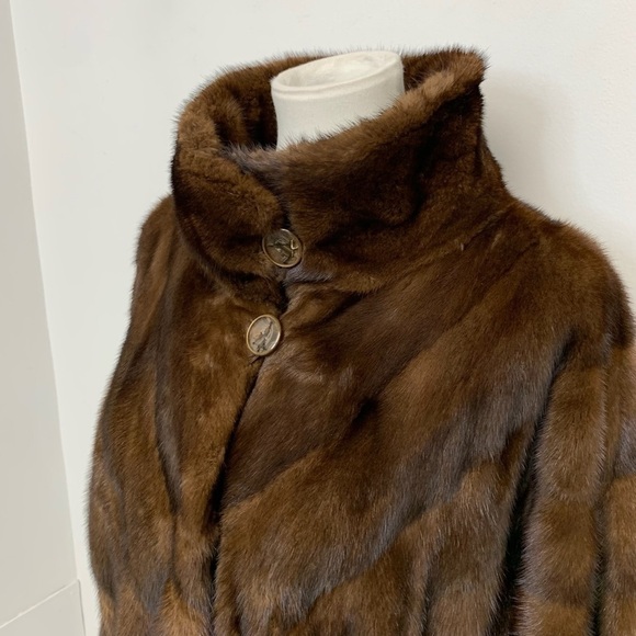 Manakas Frankfurt Germany Genuine Natural Mink brown Fur Coat Sz 44 US XL - Picture 14 of 17